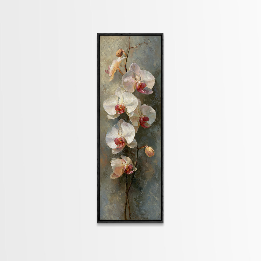 White Orchids Against Warm Gray Background Framed Canvas Print, Master Bedroom, Wall Art, Bedroom Decor, Oil Painting, MAS-1x3-69