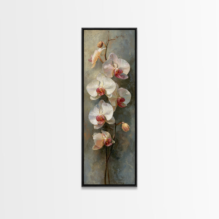 White Orchids Against Warm Gray Background Framed Canvas Print, Master Bedroom, Wall Art, Bedroom Decor, Oil Painting, MAS-1x3-69