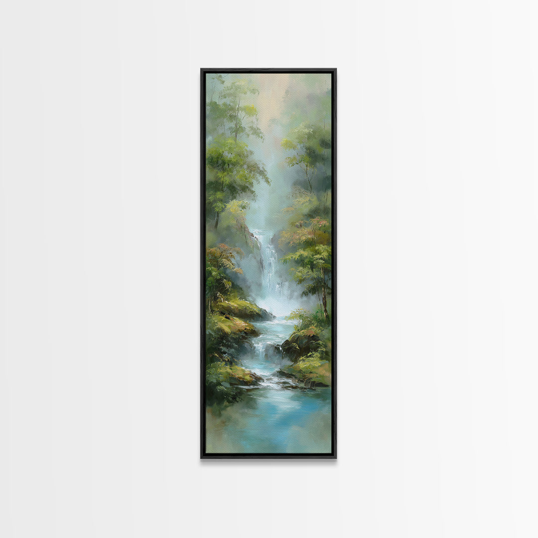 Peaceful Waterfall in Misty Green Forest Canvas Print, Master Bedroom, Printable Art, Bedroom Decor, Fine Art, Sanctuary, MAS-1x3-7