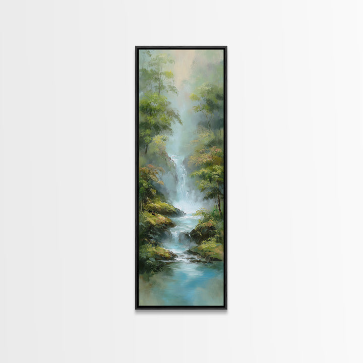 Peaceful Waterfall in Misty Green Forest Canvas Print, Master Bedroom, Printable Art, Bedroom Decor, Fine Art, Sanctuary, MAS-1x3-7