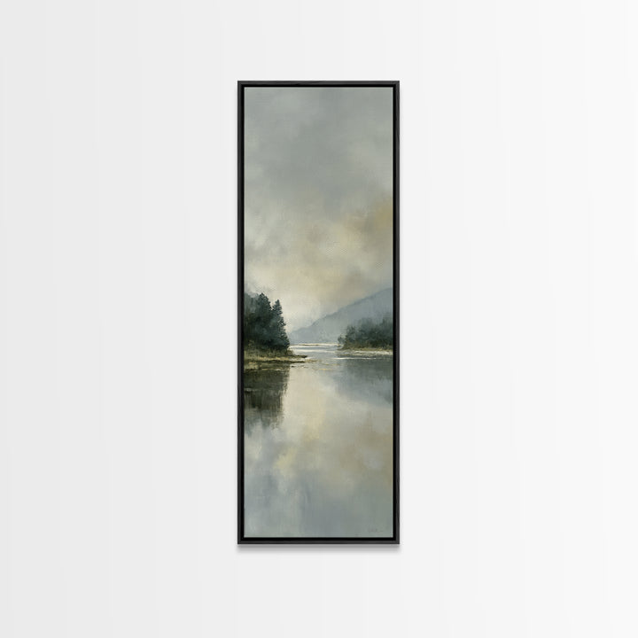Serene Lake with Pale Morning Reflection Framed Canvas Print, Master Bedroom, Boho Decor, Bedroom Decor, Fine Art, Sanctuary, MAS-1x3-91