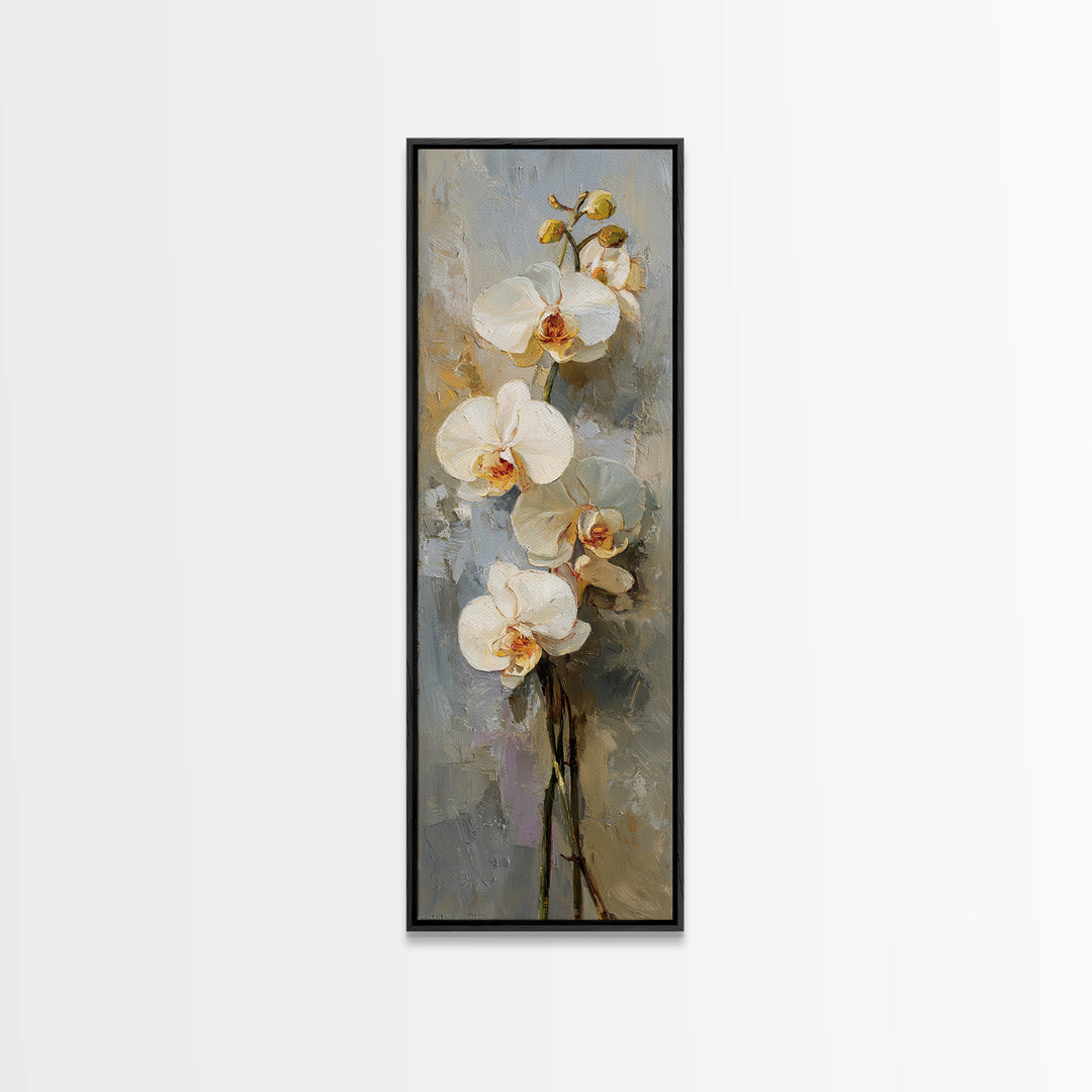 White Orchids Against Warm Gray Background Canvas Print, Master Bedroom, Large Wall Art, Bedroom Decor, Fine Art, Sanctuary, MAS-1x3-93