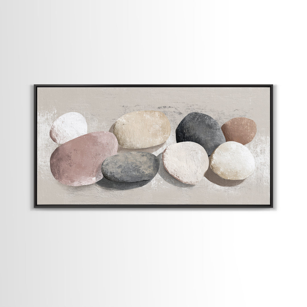 Minimal Stone Shapes Framed Canvas Print, Master Bedroom, Room Decor, Bedroom Decor, Abstract Art, Sanctuary, Wall Decal, MAS-2x1-12