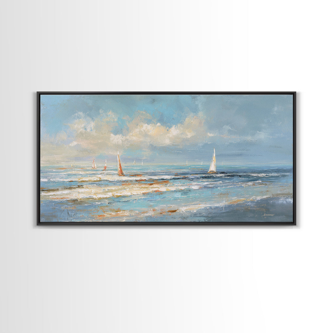 Hotel Coastal Landscape Canvas Print, Master Bedroom, Large Wall Art, Bedroom Decor, Watercolor Art, Sanctuary, Bedroom Prints, MAS-2x1-17