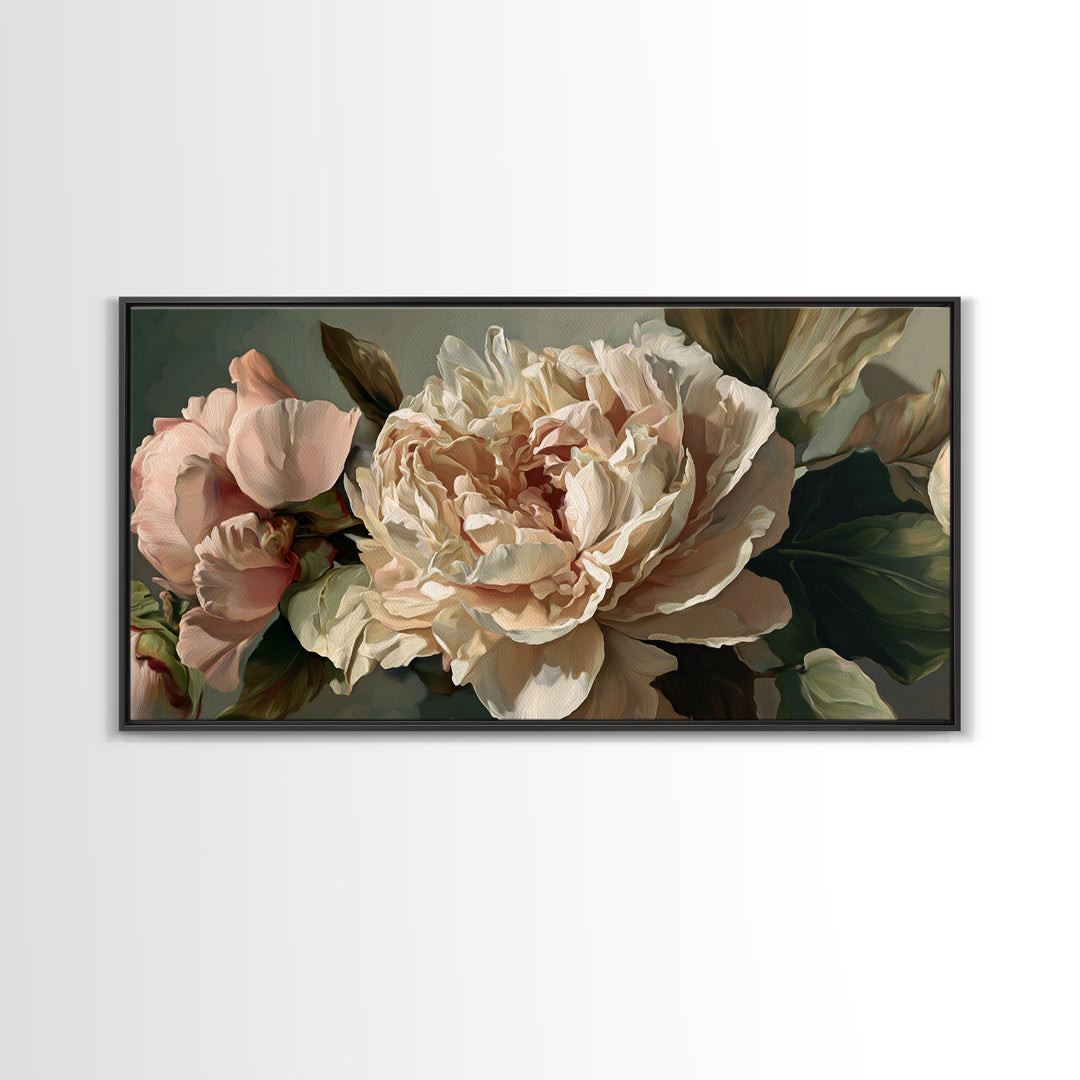 Romantic Neutral Peony Closeup Canvas Print, Master Bedroom, Textured Painting, Bedroom Decor, Fine Art, Sanctuary, Wall Decal, MAS-2x1-22