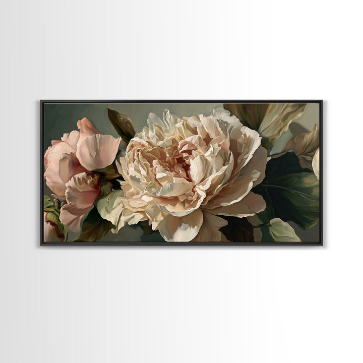 Romantic Neutral Peony Closeup Canvas Print, Master Bedroom, Textured Painting, Bedroom Decor, Fine Art, Sanctuary, Wall Decal, MAS-2x1-22