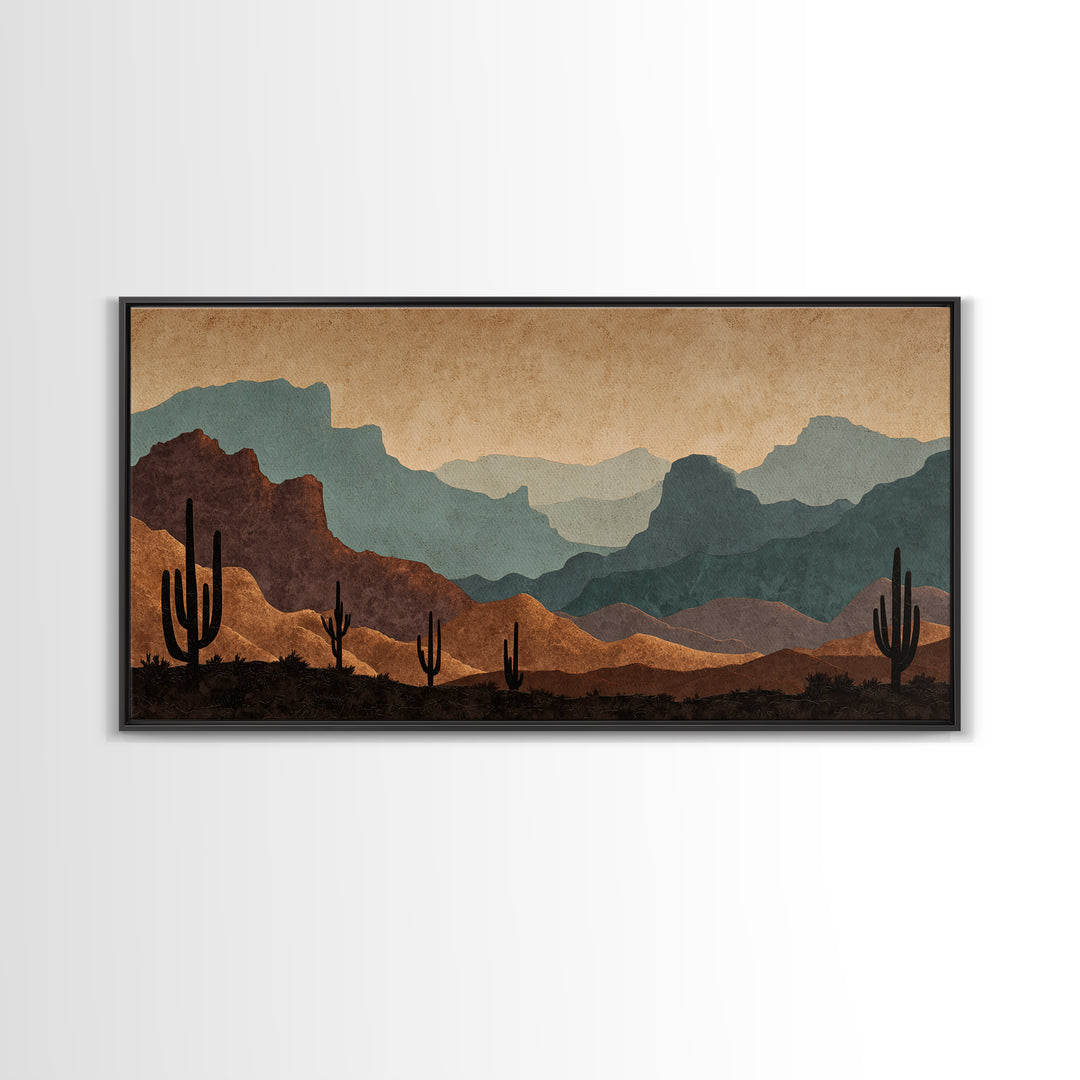 Quiet Desert Dusk Framed Canvas Print, Master Bedroom, Minimalist Decor, Bedroom Decor, Oil Painting, Sanctuary, MAS-2x1-30