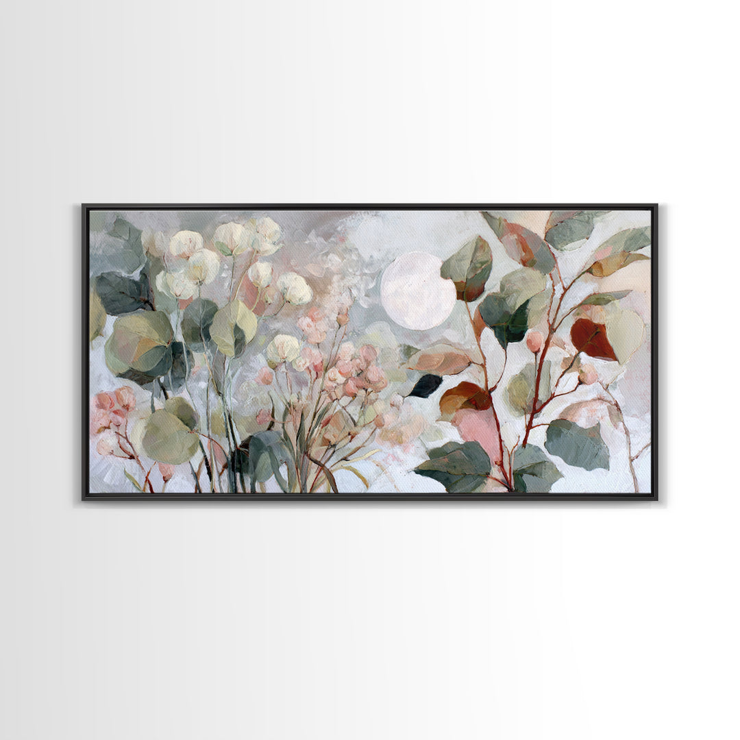 Dreamy Celestial Moon and Botanical Composition Canvas Print, Master Bedroom, Farmhouse Decor, Bedroom Decor, Sanctuary, MAS-2x1-31