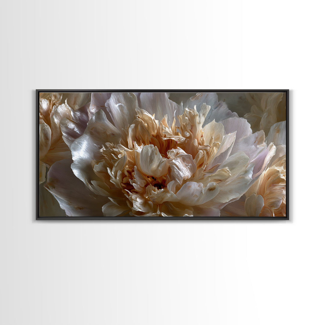 Romantic Neutral Peony Closeup Framed Canvas Print, Master Bedroom, Wall Decor, Bedroom Decor, Sanctuary, Farmhouse Wall Decor, MAS-2x1-46