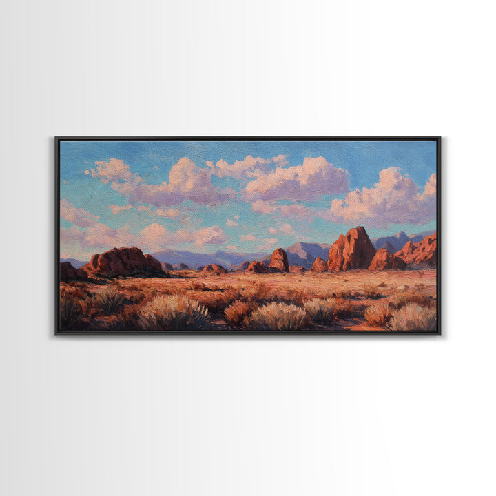 Quiet Desert Dusk Framed Canvas Print, Master Bedroom, Minimalist Decor, Bedroom Decor, Oil Painting, Sanctuary, MAS-2x1-6