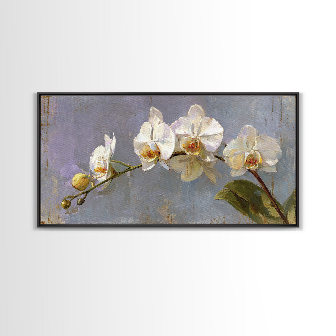 White Orchids Against Warm Gray Background Canvas Print, Master Bedroom, Farmhouse Wall Decor, Bedroom Decor, Oil Painting, MAS-2x1-77