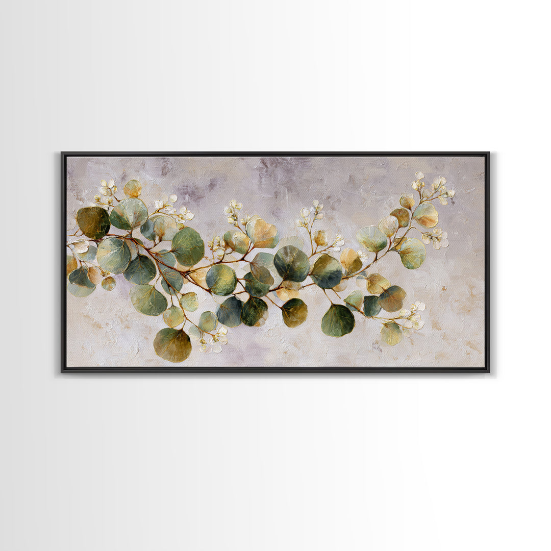 Gentle Eucalyptus Watercolor Branches Framed Canvas Print, Master Bedroom, Farmhouse Wall Art, Bedroom Decor, Oil Painting, MAS-2x1-80