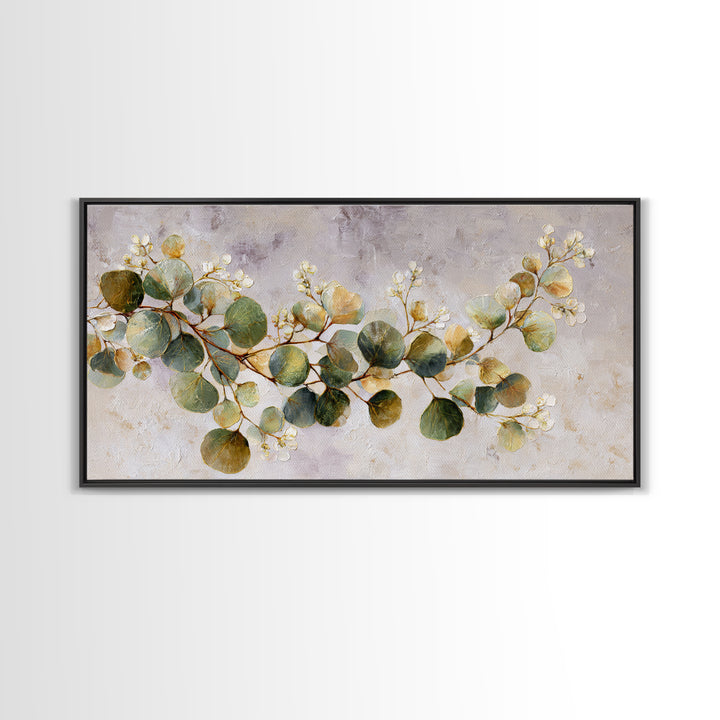 Gentle Eucalyptus Watercolor Branches Framed Canvas Print, Master Bedroom, Farmhouse Wall Art, Bedroom Decor, Oil Painting, MAS-2x1-80