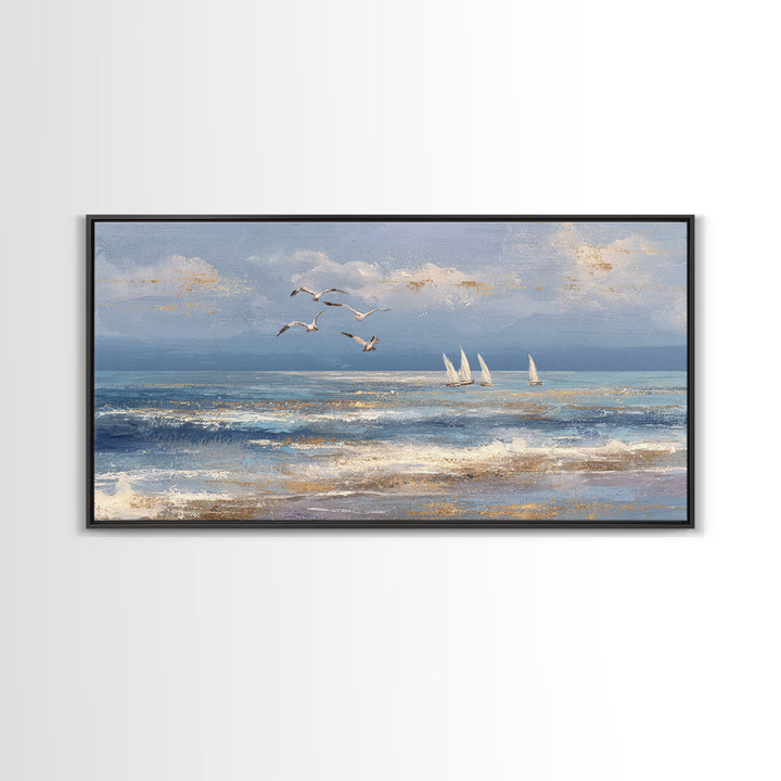 Elegant Moonlit Ocean Horizon Canvas Print, Master Bedroom, Bedroom Prints, Bedroom Decor, Fine Art, Sanctuary, Gallery Decor, MAS-2x1-93