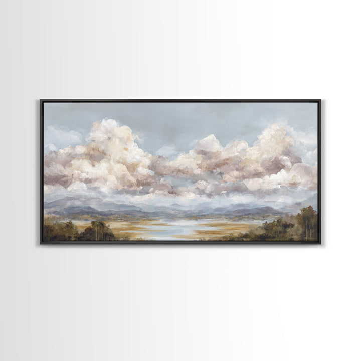 Blush and Taupe Cloudscape Canvas Print, Master Bedroom, Wall Decal, Bedroom Decor, Watercolor Art, Sanctuary, MAS-2x1-98