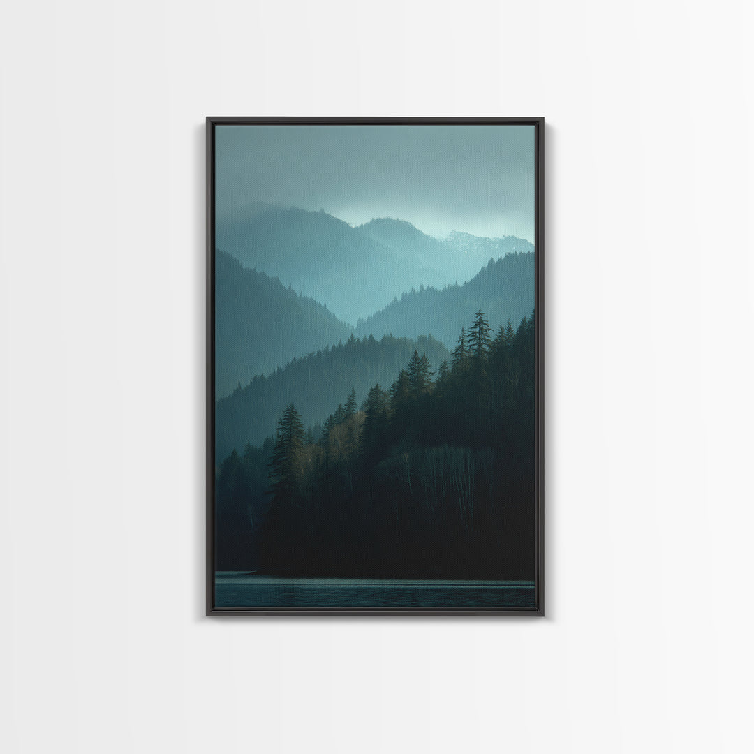 Calm Misty Forest Panorama Framed Canvas Print, Master Bedroom, Wedding Decor, Bedroom Decor, Sanctuary, Rustic Home Decor, MAS-2x3-12