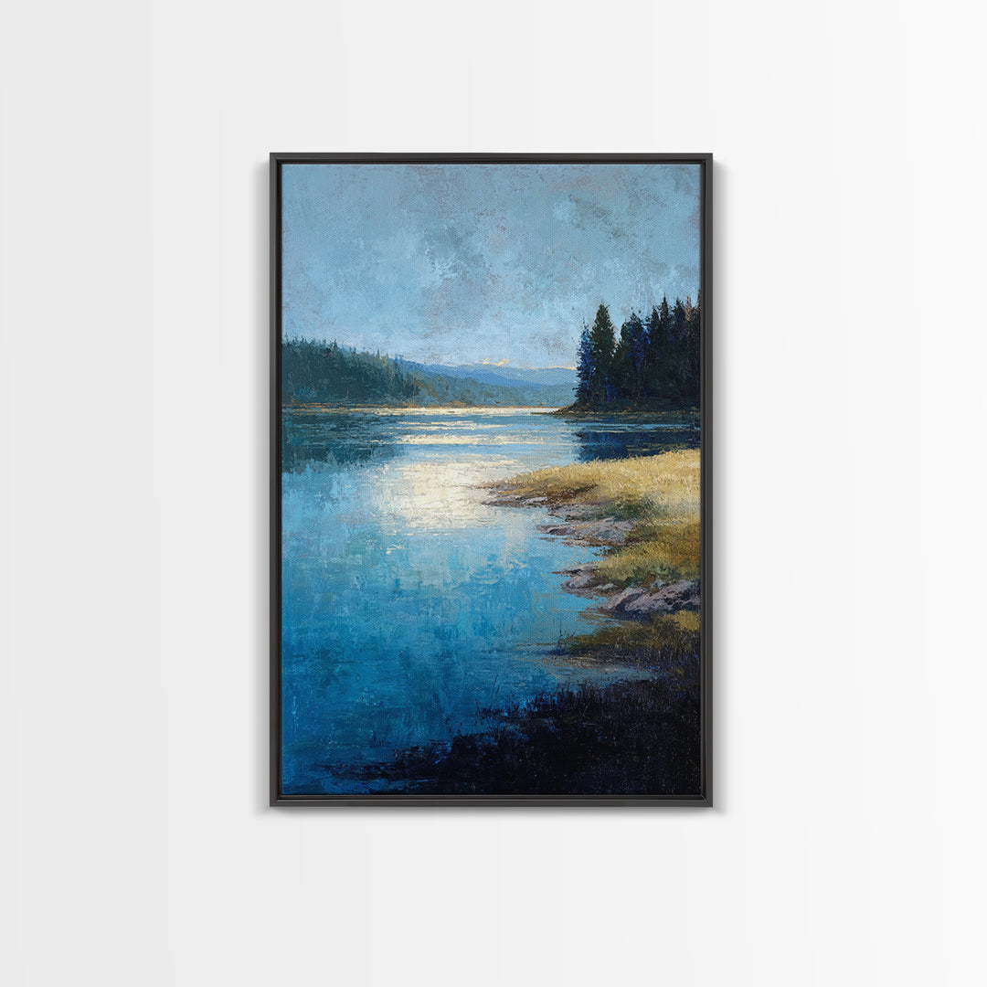 Serene Lake with Pale Morning Reflection Canvas Print, Master Bedroom, Minimalist Decor, Bedroom Decor, Oil Painting, Sanctuary, MAS-2x3-15