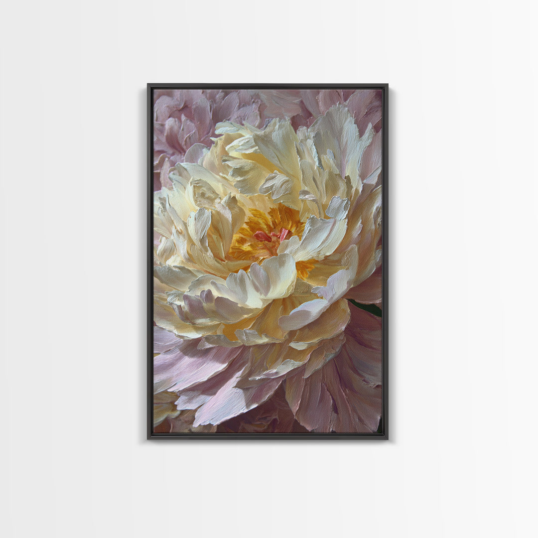 Romantic Neutral Peony Closeup Framed Canvas Print, Master Bedroom, Wall Art Prints, Bedroom Decor, Fine Art, Sanctuary, MAS-2x3-34