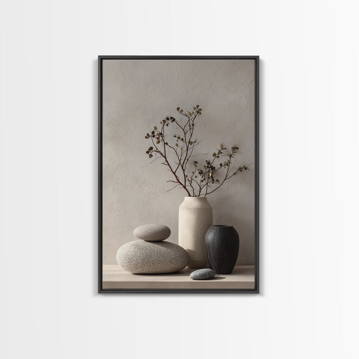 Minimal Stone Shapes Framed Canvas Print, Master Bedroom, Bedroom Decor, Abstract Art, Sanctuary, Bedroom Wall Decor, MAS-2x3-48