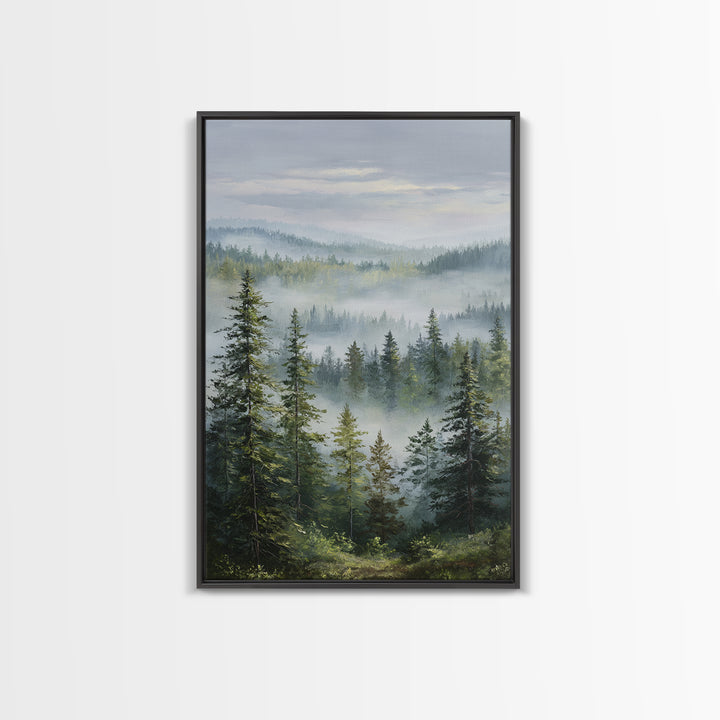 Calm Misty Forest Panorama Framed Canvas Print, Master Bedroom, Printable Art, Bedroom Decor, Sanctuary, Wall Art Bedroom, MAS-2x3-60
