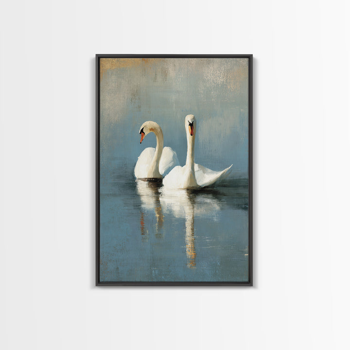Romantic Swan Pair on Dark Water Canvas Print, Master Bedroom, Farmhouse Wall Art, Bedroom Decor, Fine Art, Sanctuary, MAS-2x3-71