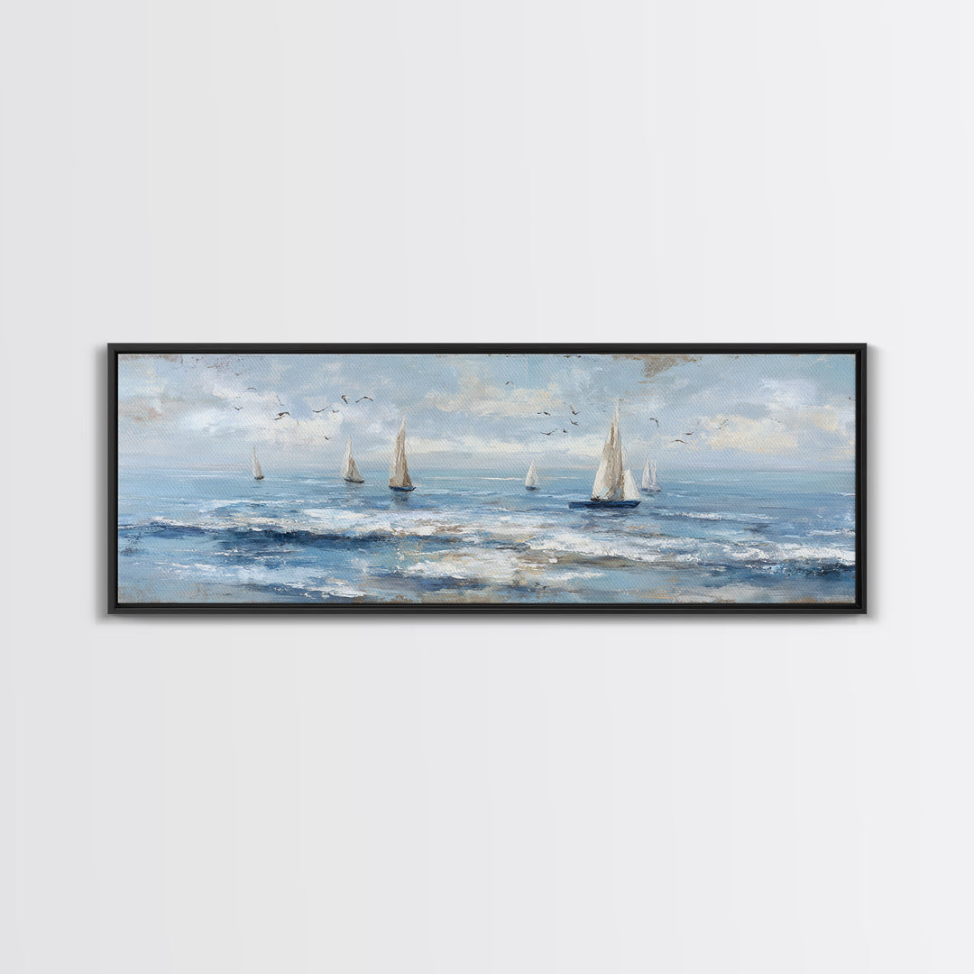 Hotel Coastal Landscape Canvas Print, Master Bedroom, Farmhouse Wall Art, Bedroom Decor, Oil Painting, Sanctuary, MAS-3x1-13