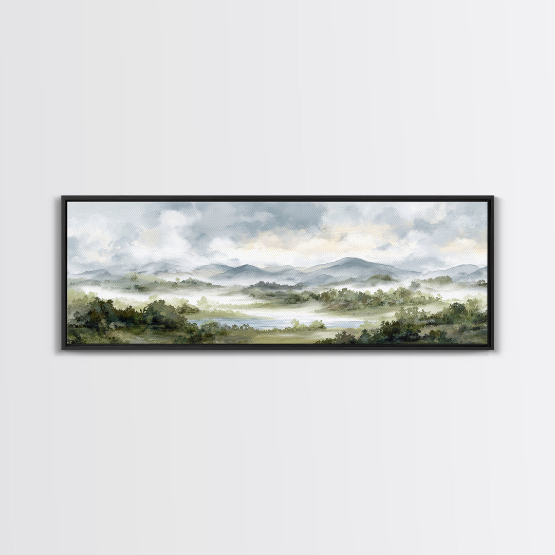 Calm Misty Forest Panorama Canvas Print, Master Bedroom, Above Bed Wall Decor, Bedroom Decor, Oil Painting, Sanctuary, MAS-3x1-20