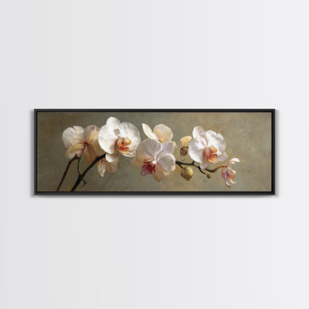 White Orchids Against Warm Gray Background Canvas Print, Master Bedroom, Set of 2 Prints, Bedroom Decor, Abstract Art, MAS-3x1-25