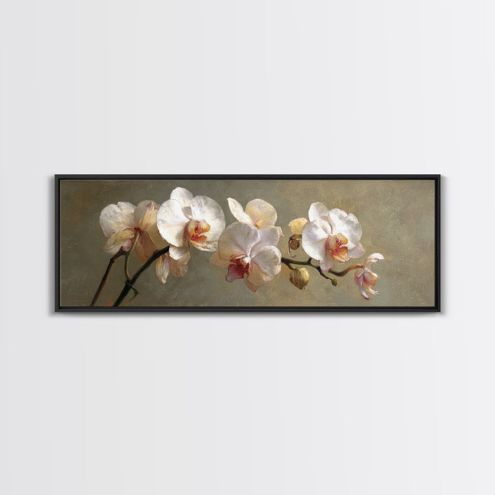 White Orchids Against Warm Gray Background Canvas Print, Master Bedroom, Set of 2 Prints, Bedroom Decor, Abstract Art, MAS-3x1-25