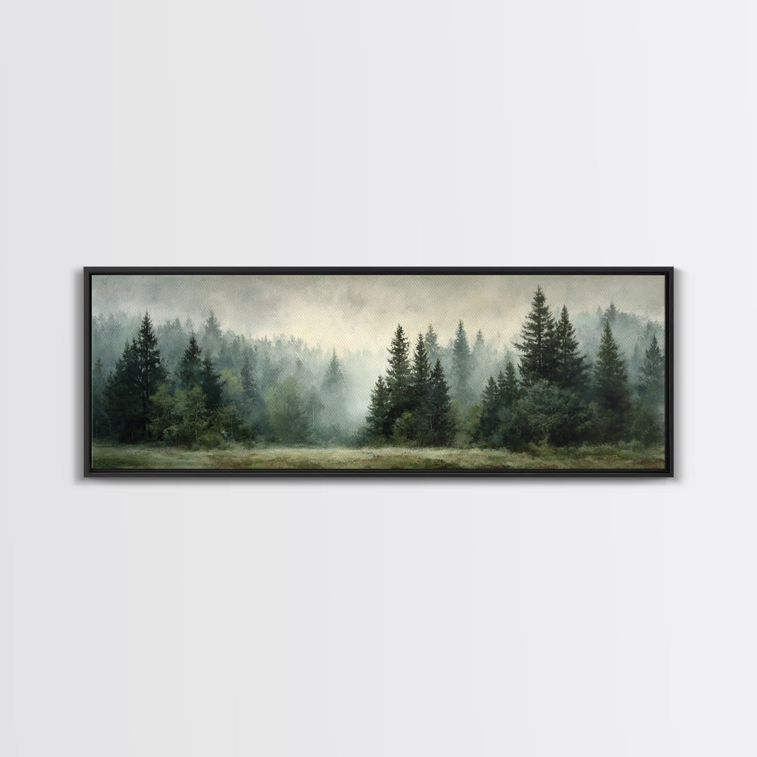 Calm Misty Forest Panorama Framed Canvas Print, Master Bedroom, Modern Decor, Bedroom Decor, Fine Art, Sanctuary, Wall Decor, MAS-3x1-44