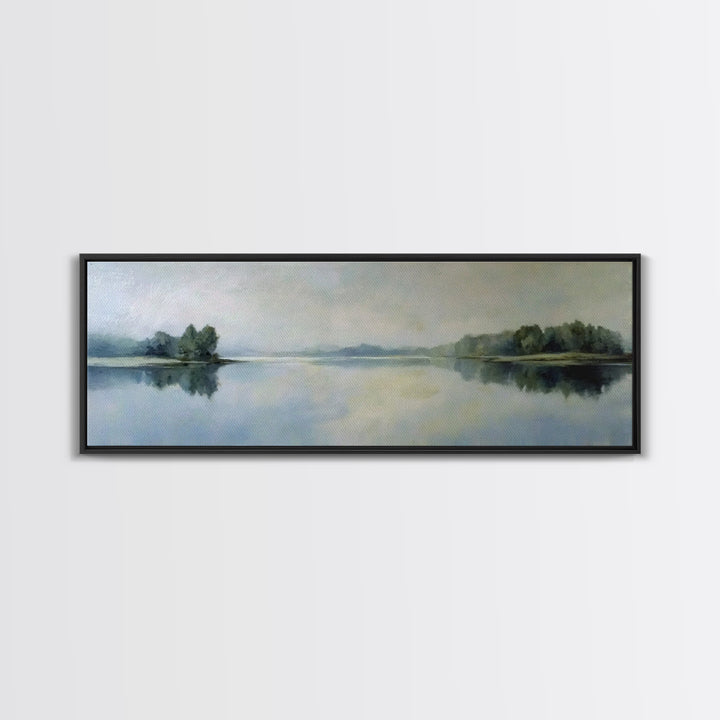 Serene Lake with Pale Morning Reflection Framed Canvas Print, Master Bedroom, Wedding Decor, Bedroom Decor, Fine Art, Sanctuary, MAS-3x1-47
