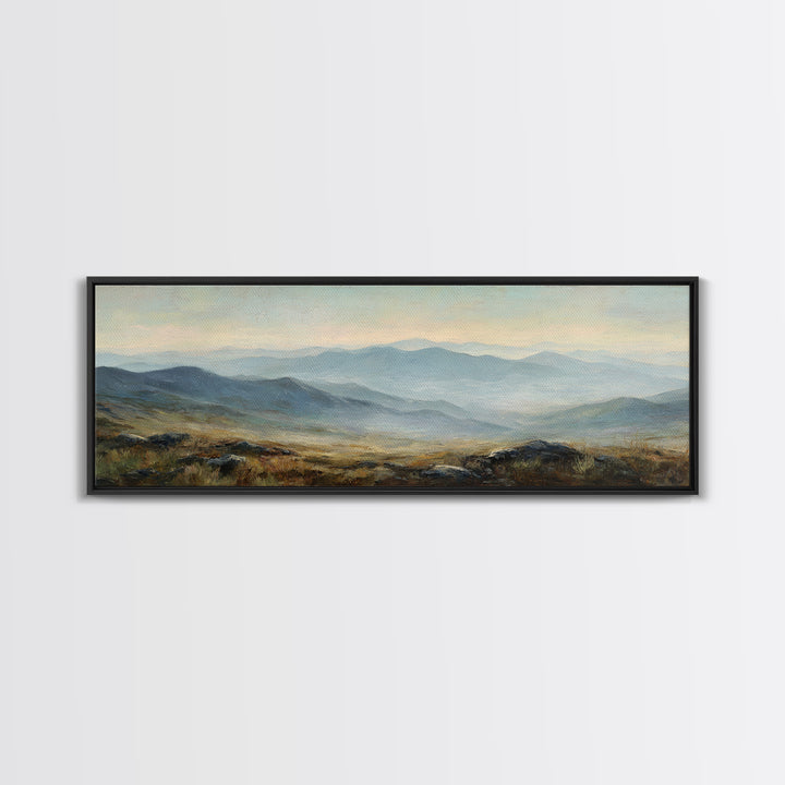Soft Mountain Ridge Framed Canvas Print, Master Bedroom, Above Bed Wall Decor, Bedroom Decor, Oil Painting, Sanctuary, MAS-3x1-53