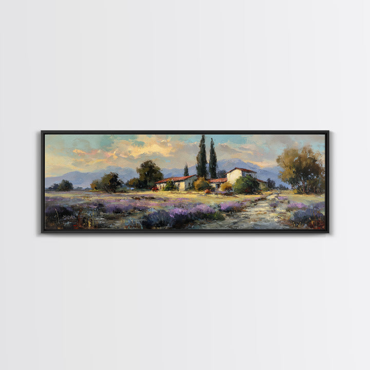 Lavender Field at Twilight Framed Canvas Print, Master Bedroom, Farmhouse Wall Art, Bedroom Decor, Fine Art, Sanctuary, MAS-3x1-58