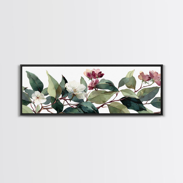 Gentle Eucalyptus Watercolor Branches Canvas Print, Master Bedroom, Art Print, Bedroom Decor, Oil Painting, Sanctuary, MAS-3x1-76