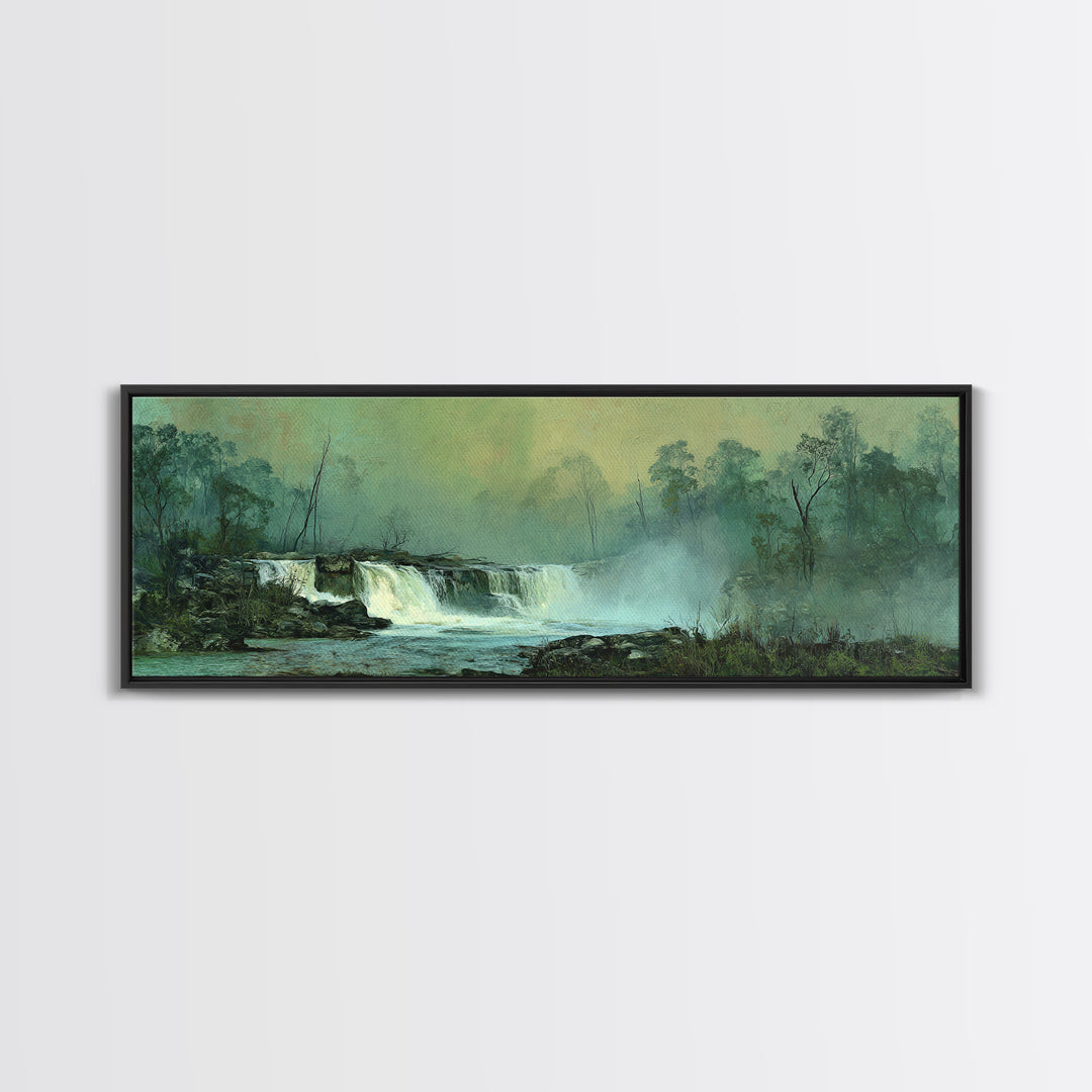 Peaceful Waterfall in Misty Green Forest Canvas Print, Master Bedroom, Printable Art, Bedroom Decor, Fine Art, Sanctuary, MAS-3x1-83