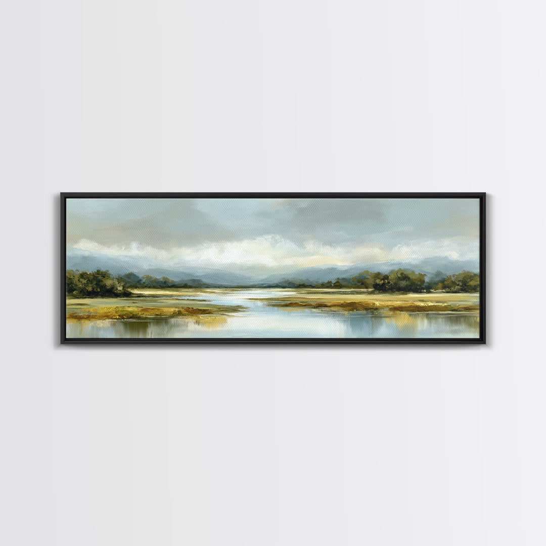Serene Lake with Pale Morning Reflection Canvas Print, Master Bedroom, Wedding Decor, Bedroom Decor, Fine Art, Sanctuary, MAS-3x1-95