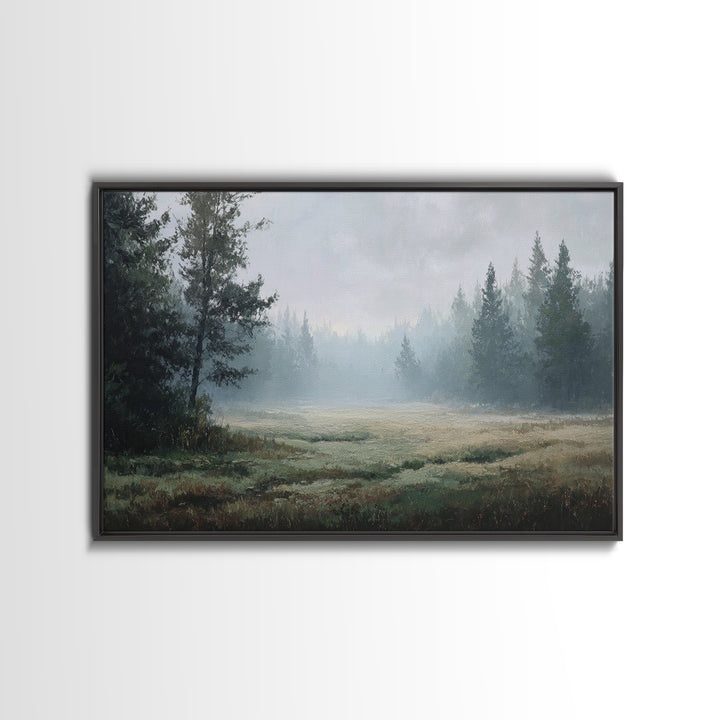 Calm Misty Forest Panorama Canvas Print, Master Bedroom, Above Bed Wall Decor, Bedroom Decor, Oil Painting, Sanctuary, MAS-3x2-32