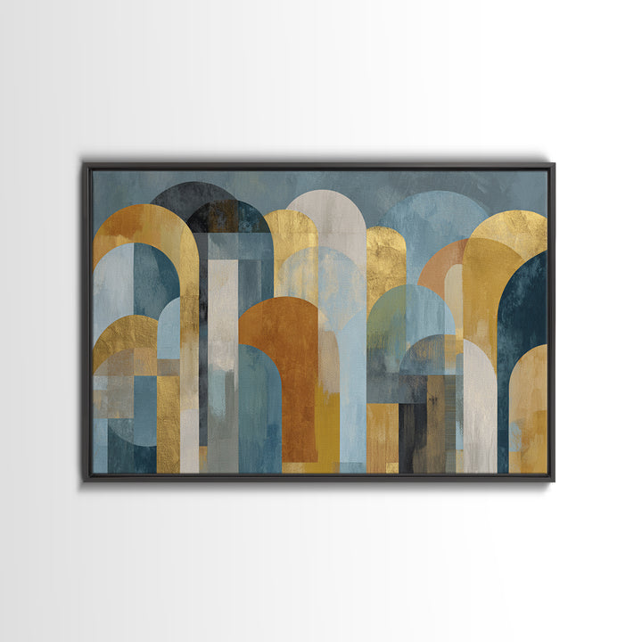 Gold Accented Abstract Arches Framed Canvas Print, Master Bedroom, Vinyl Wall Decal, Bedroom Decor, Abstract Art, Sanctuary, MAS-3x2-36