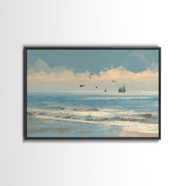 Hotel Coastal Landscape Canvas Print, Master Bedroom, Neutral Decor, Bedroom Decor, Oil Painting, Sanctuary, Home Decor, MAS-3x2-49