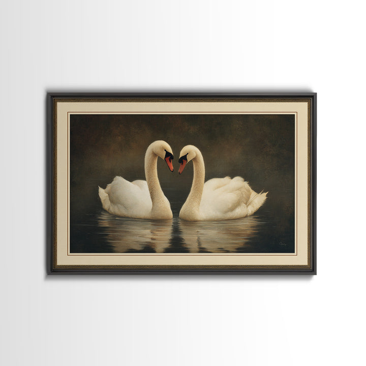 Romantic Swan Pair on Dark Water Canvas Print, Master Bedroom, Wall Decal, Bedroom Decor, Watercolor Art, Sanctuary, MAS-3x2-67