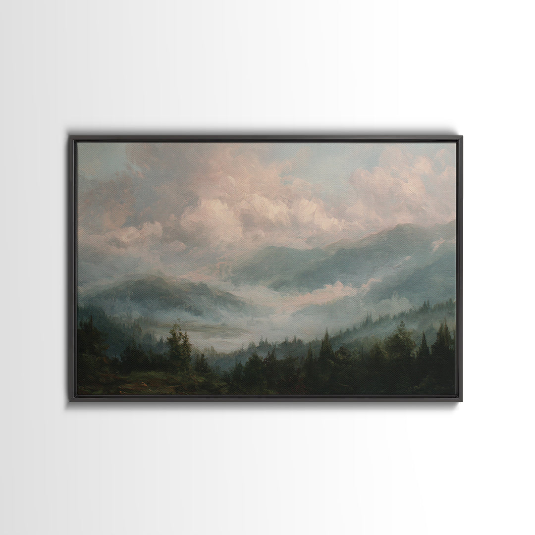 Blush and Taupe Cloudscape Framed Canvas Print, Master Bedroom, Over Bed Wall Art, Bedroom Decor, Oil Painting, Sanctuary, MAS-3x2-82
