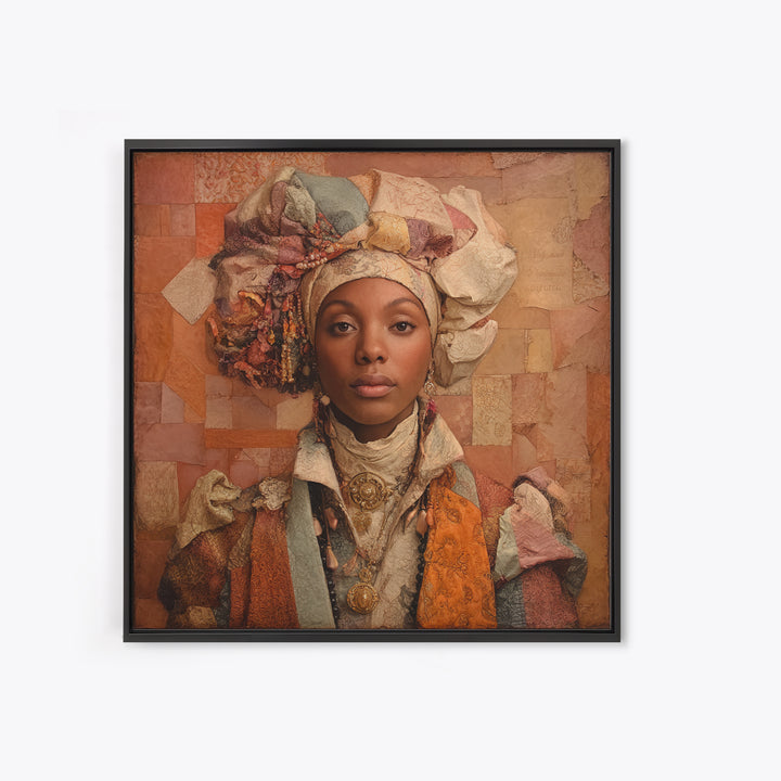 Ornate Portrait with Layered Textiles and Jewels Canvas Print, Maximalist Art, Home Decor, Living Room Decor, Fine Art, Maximal, MAX-1x1-4