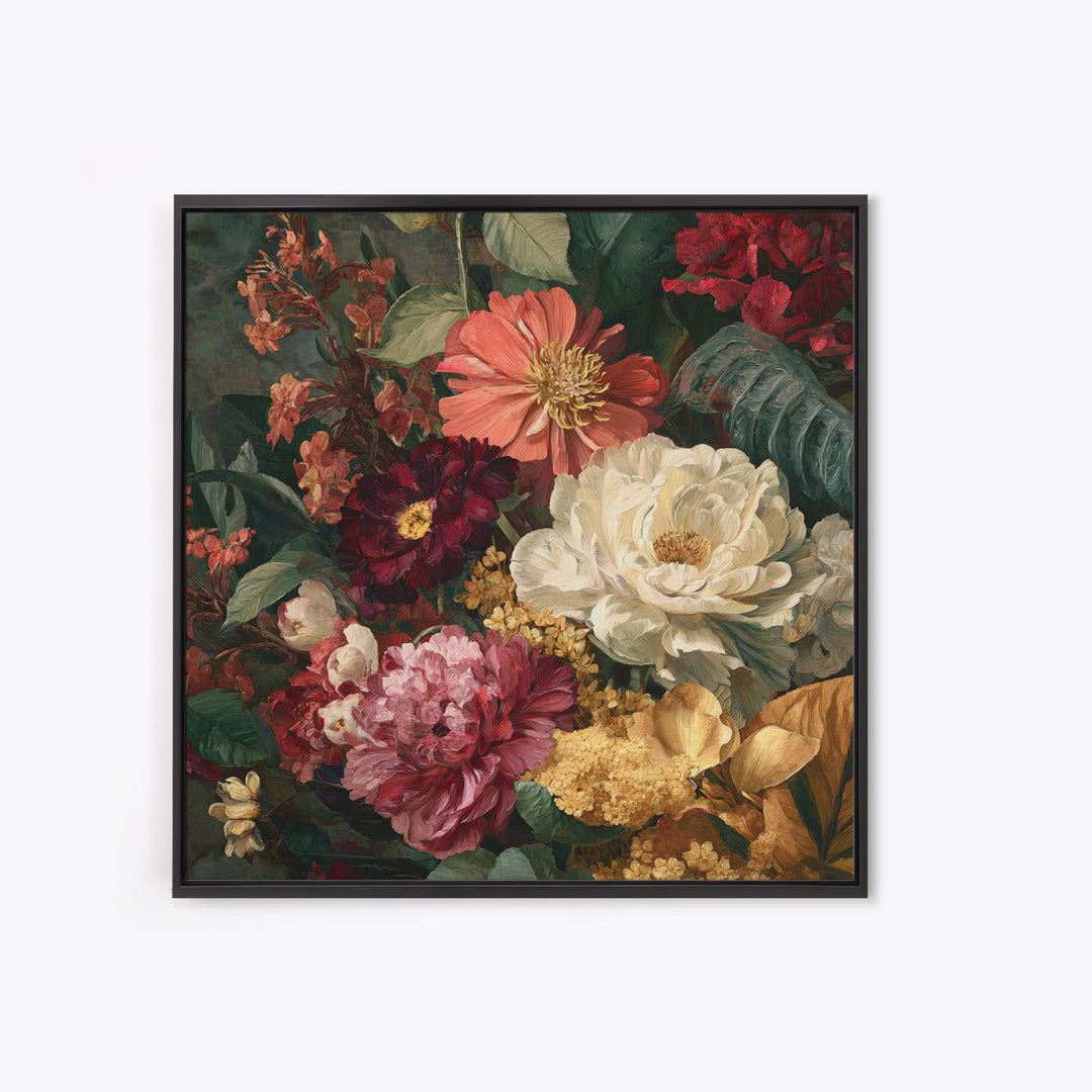 Crowded Botanical Tapestry Framed Canvas Print, Maximalist Art, Digital Print, Living Room Decor, Oil Painting, Maximal, MAX-1x1-7