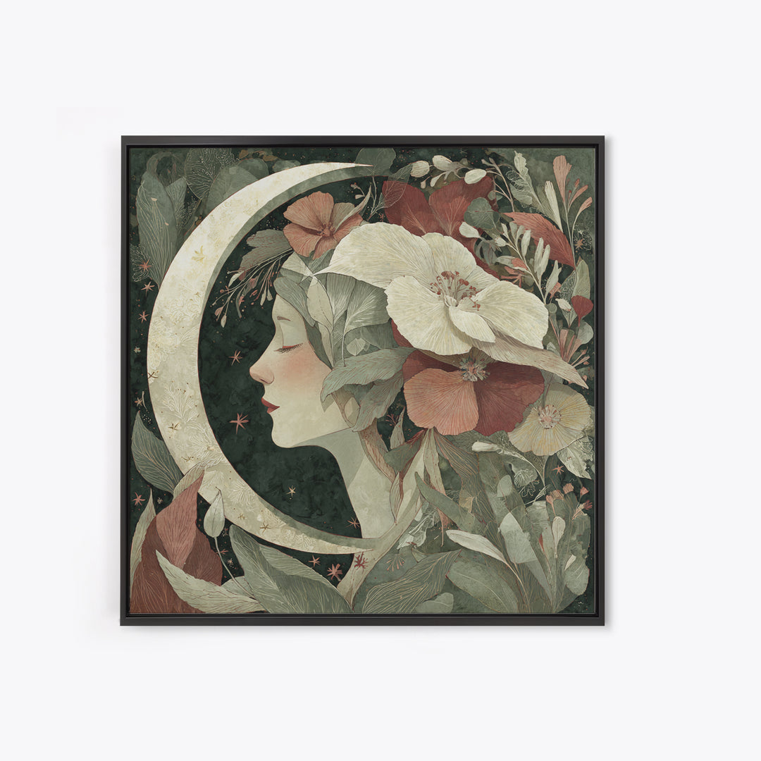 Patterned Moon Goddess Framed Canvas Print, Maximalist Art, Funky Wall Art, Living Room Decor, Fine Art, Maximal, MAX-1x1-72