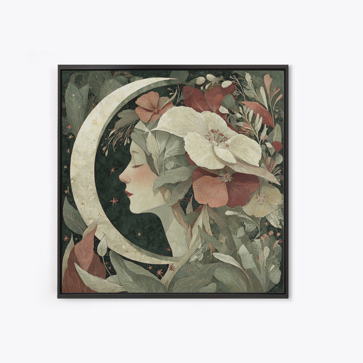 Patterned Moon Goddess Framed Canvas Print, Maximalist Art, Funky Wall Art, Living Room Decor, Fine Art, Maximal, MAX-1x1-72