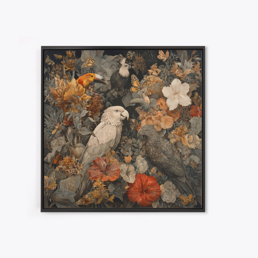 Explosive Floral Jungle Framed Canvas Print, Maximalist Art, Home Decor, Living Room Decor, Fine Art, Maximal, Printable Art, MAX-1x1-73