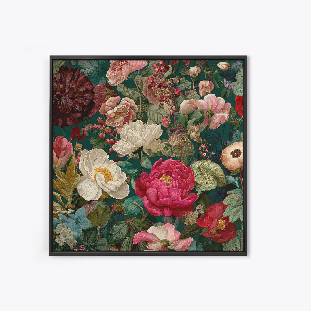 Crowded Botanical Tapestry Framed Canvas Print, Maximalist Art, Boho Decor, Living Room Decor, Fine Art, Maximal, Art Print, MAX-1x1-79
