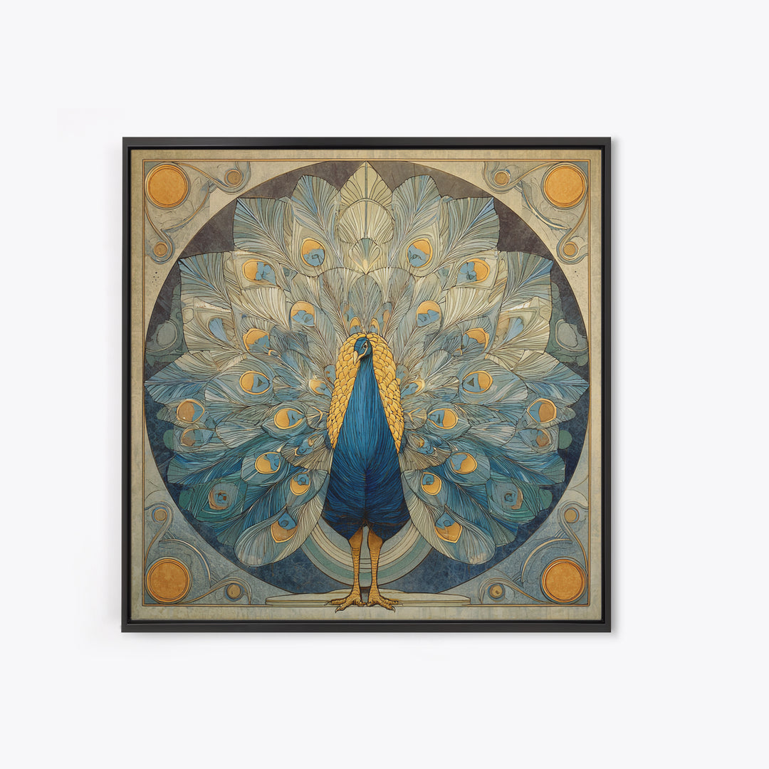 Dramatic Peacock with Oversized Feather Pattern Canvas Print, Maximalist Art, Original Painting, Living Room Decor, Maximal, MAX-1x1-8