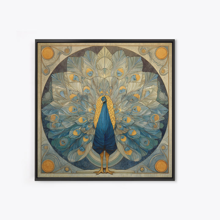 Dramatic Peacock with Oversized Feather Pattern Canvas Print, Maximalist Art, Original Painting, Living Room Decor, Maximal, MAX-1x1-8