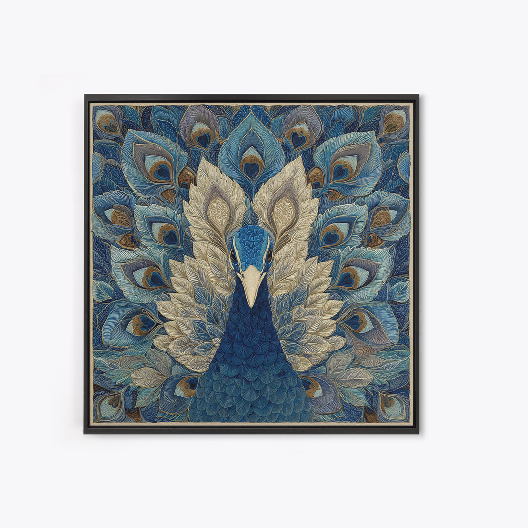 Dramatic Peacock with Oversized Feather Pattern Canvas Print, Maximalist Art, Fine Art Print, Living Room Decor, Maximal, MAX-1x1-80